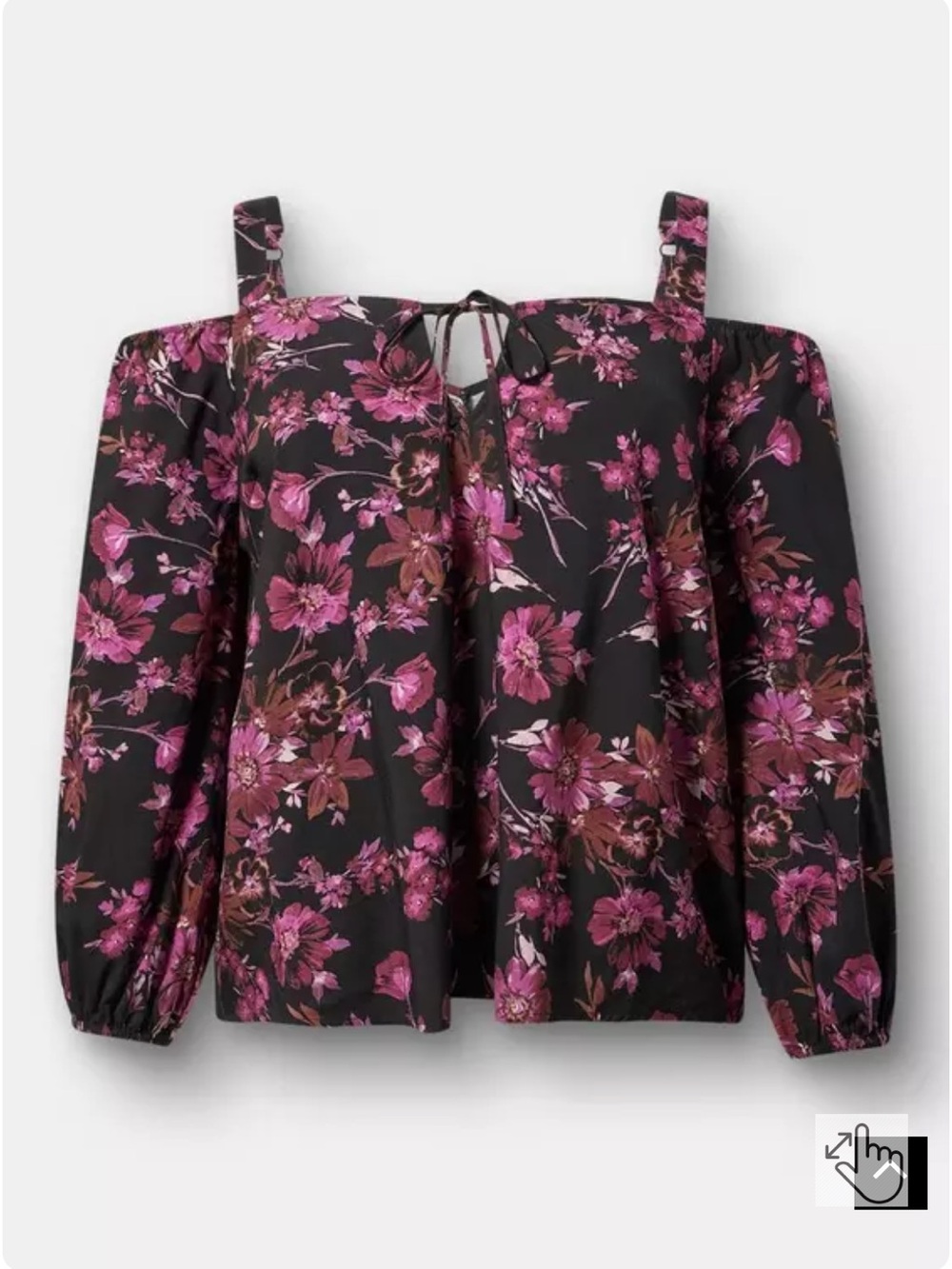 torrid Black Off-Shoulder Floral Top with Pink and Brown Blooms